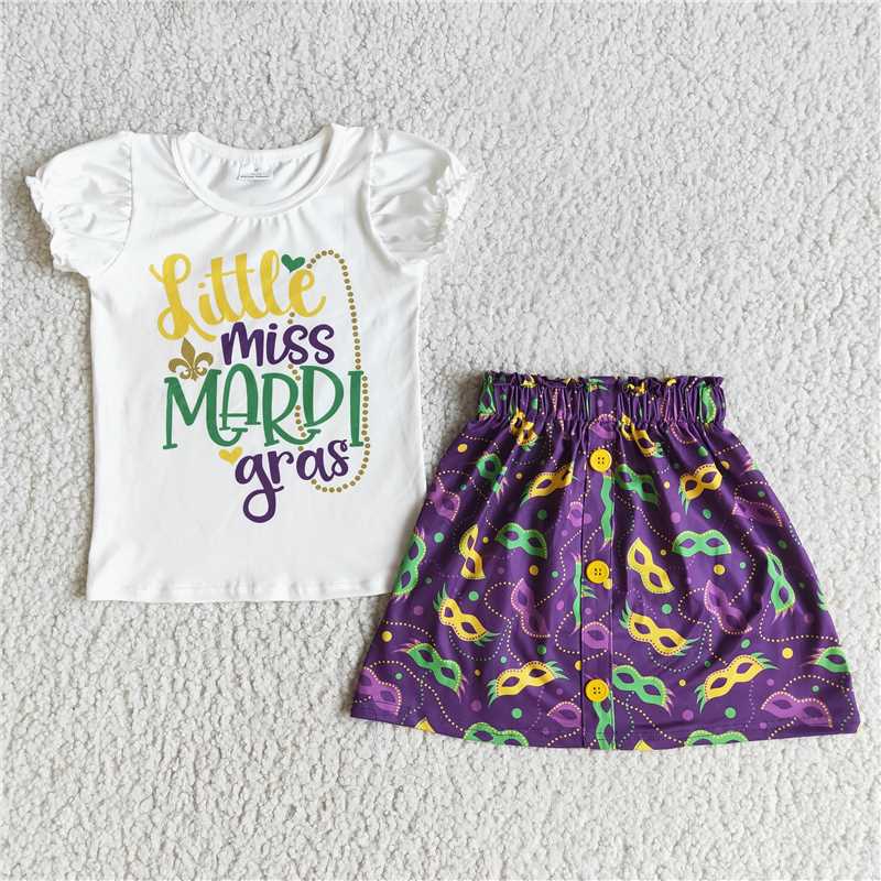 mardi gras purple masks short skirt 2 pcs set