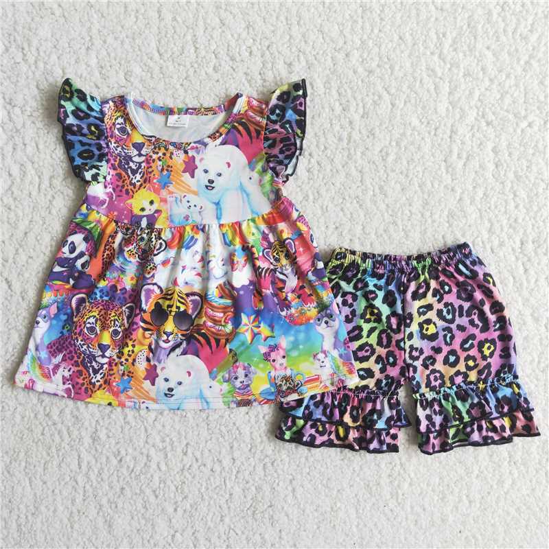 Cute Clothes C16-3 Animal Flutter Sleeve Top Purple Shorts Set