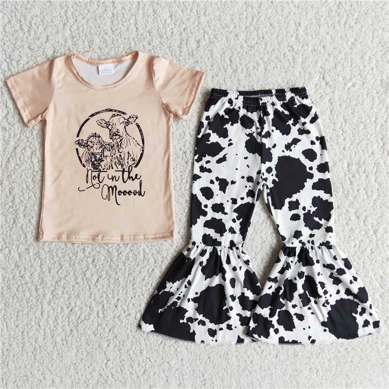 Cow Alphabet Top Bow Cow Flared Pants