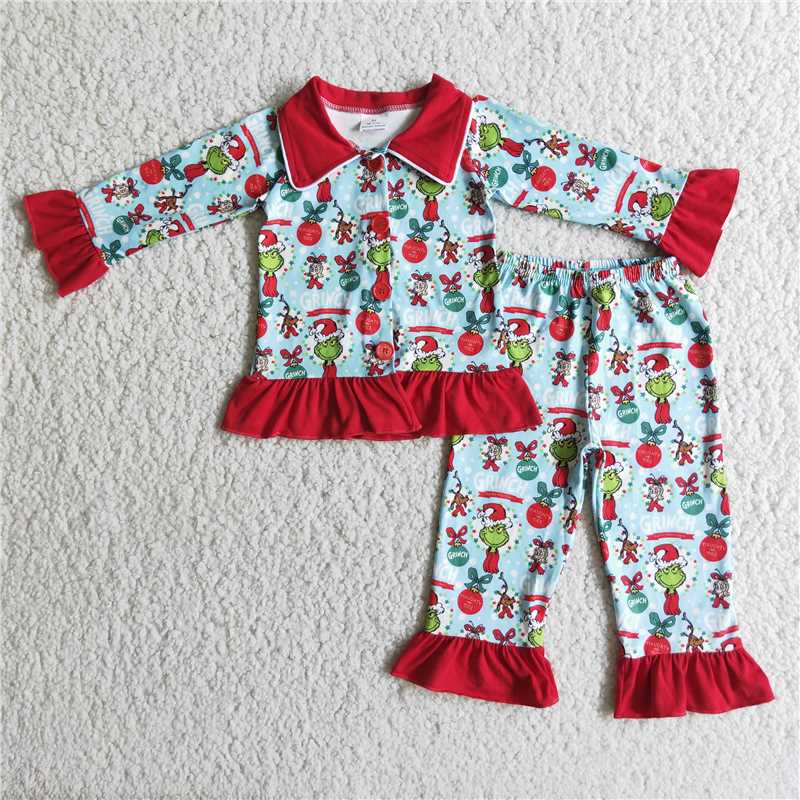 6 B3-24 kids clothing Girls Christmas Long Sleeve Top with pants set