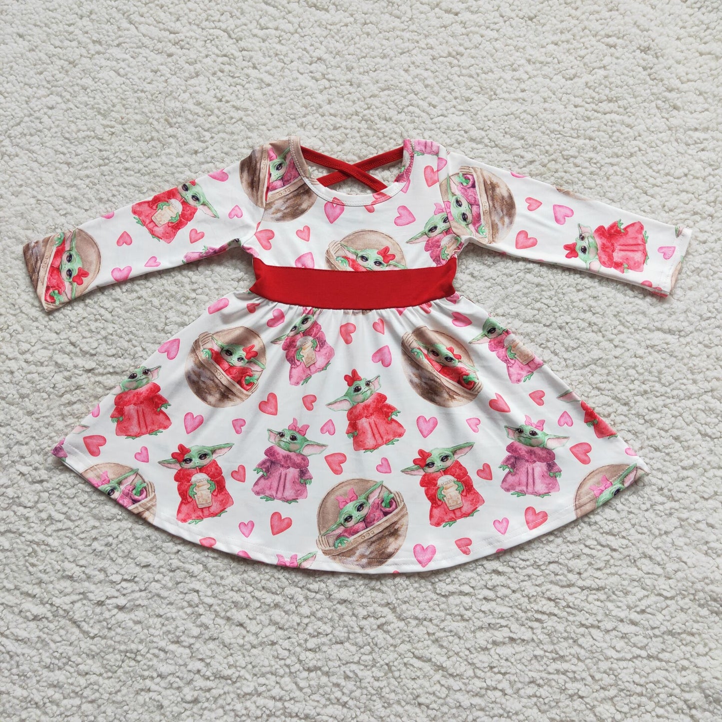 Valentine red love heart pattern long sleeve dress