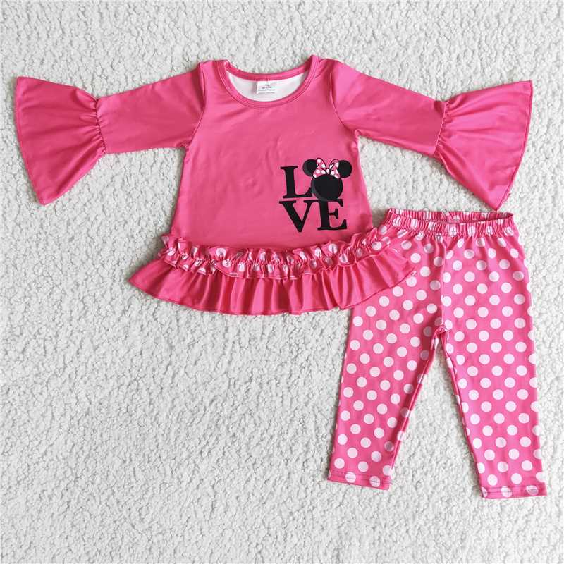 LOVE Valentine's Day Flared Sleeve Polka Dot Pants Set