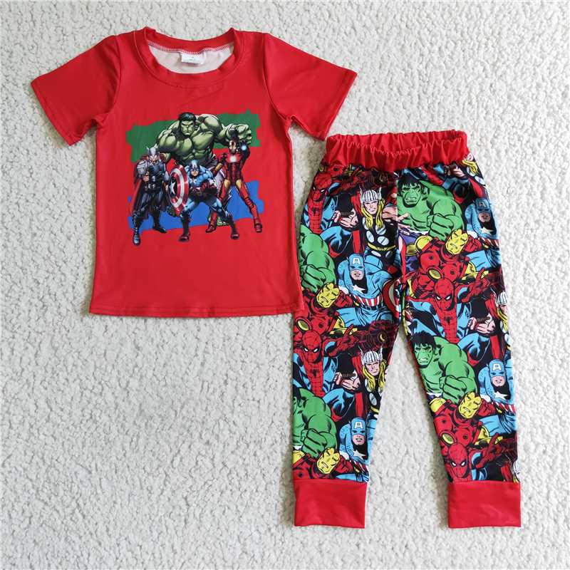 BSPO0021 children clothes short sleeveless long pants set print