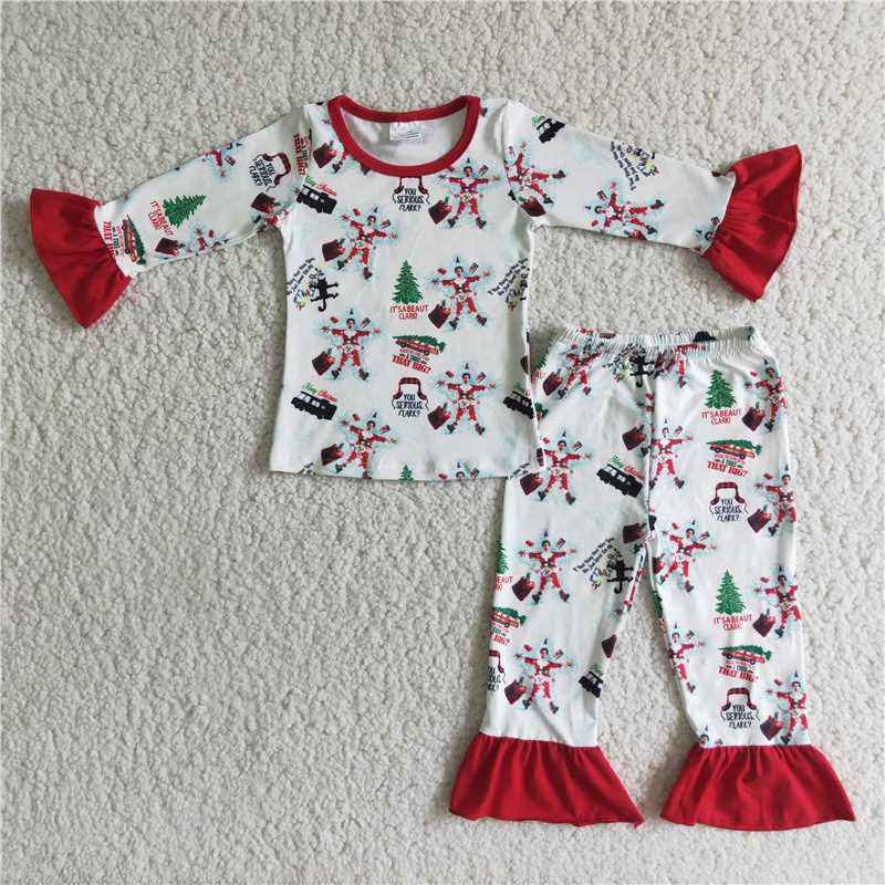 6 A2-18 girls christmas outfits print pajamas long sleeve long pants