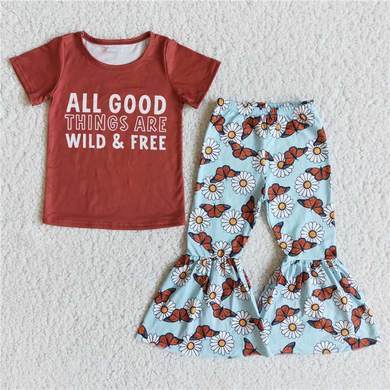 GOOD monogram short-sleeve butterfly flared trousers