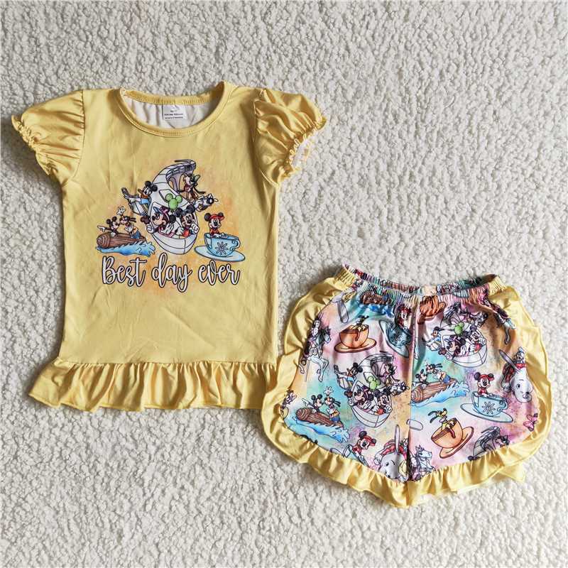 Best day yellow short-sleeved shorts set