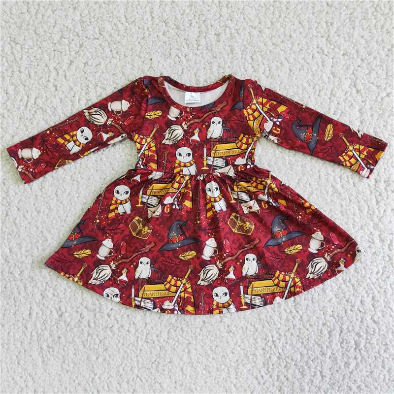 black hat red tie dye long sleeve dress