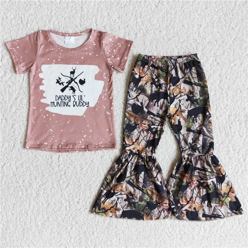 DADDY 'S Short Sleeve Animal Flared Pants Set