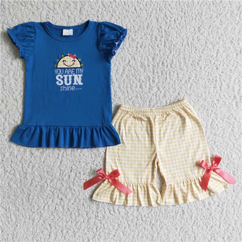 GIRLS SUMMER BLUE TOP WITH EMBRIOBERY OUTFITS