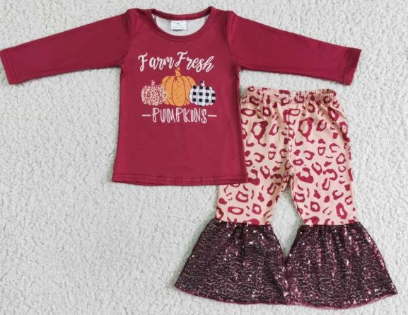 girl halloween outfit long sleeve trousers outfit pumpkin print outfit