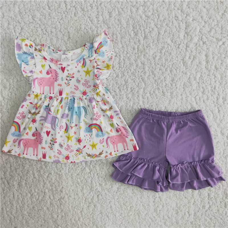 Girls Unicorn Short Sleeve Shorts Boutique Set