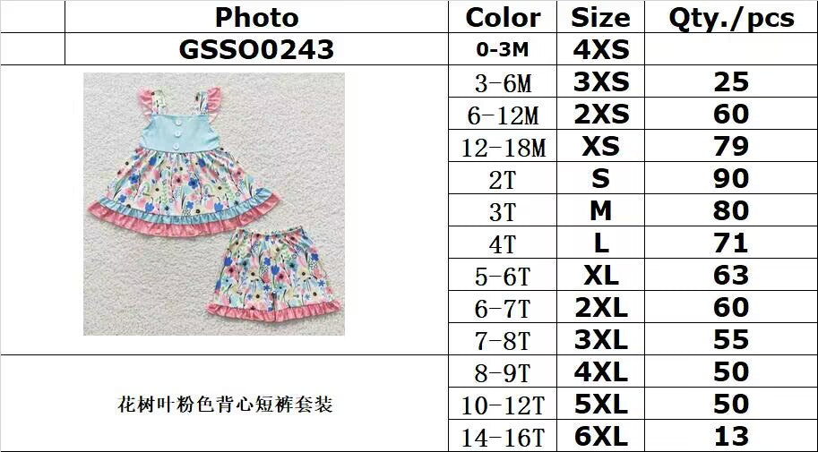 GSSO0243 Flowers and leaves pink vest shorts suit