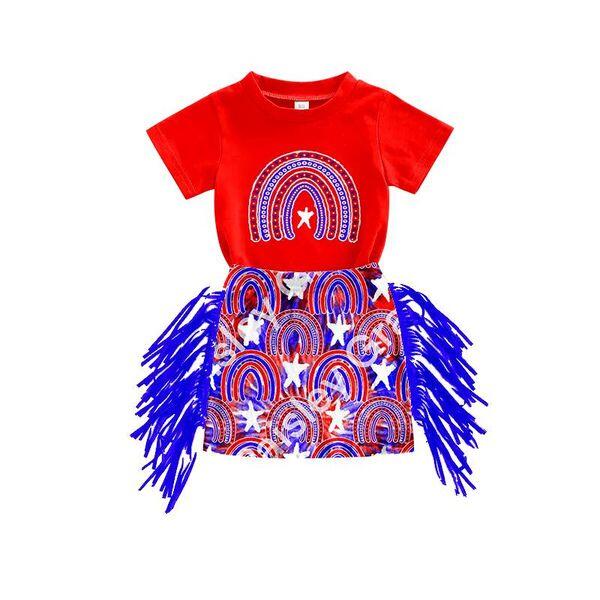 girls red short sleeve black top with tassel short dress