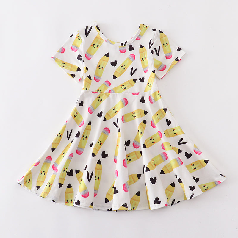 Girls Yellow Pencil Short Sleeve Dress