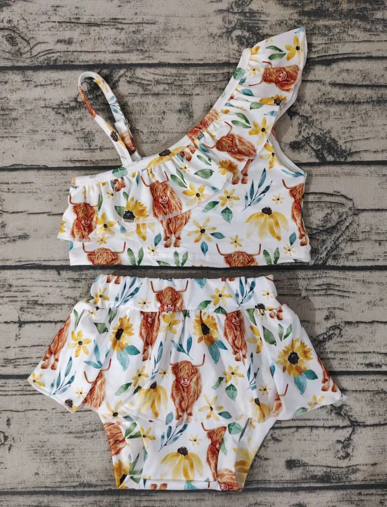 Girls' Alpine Cow Flower Sling Swimsuit Set