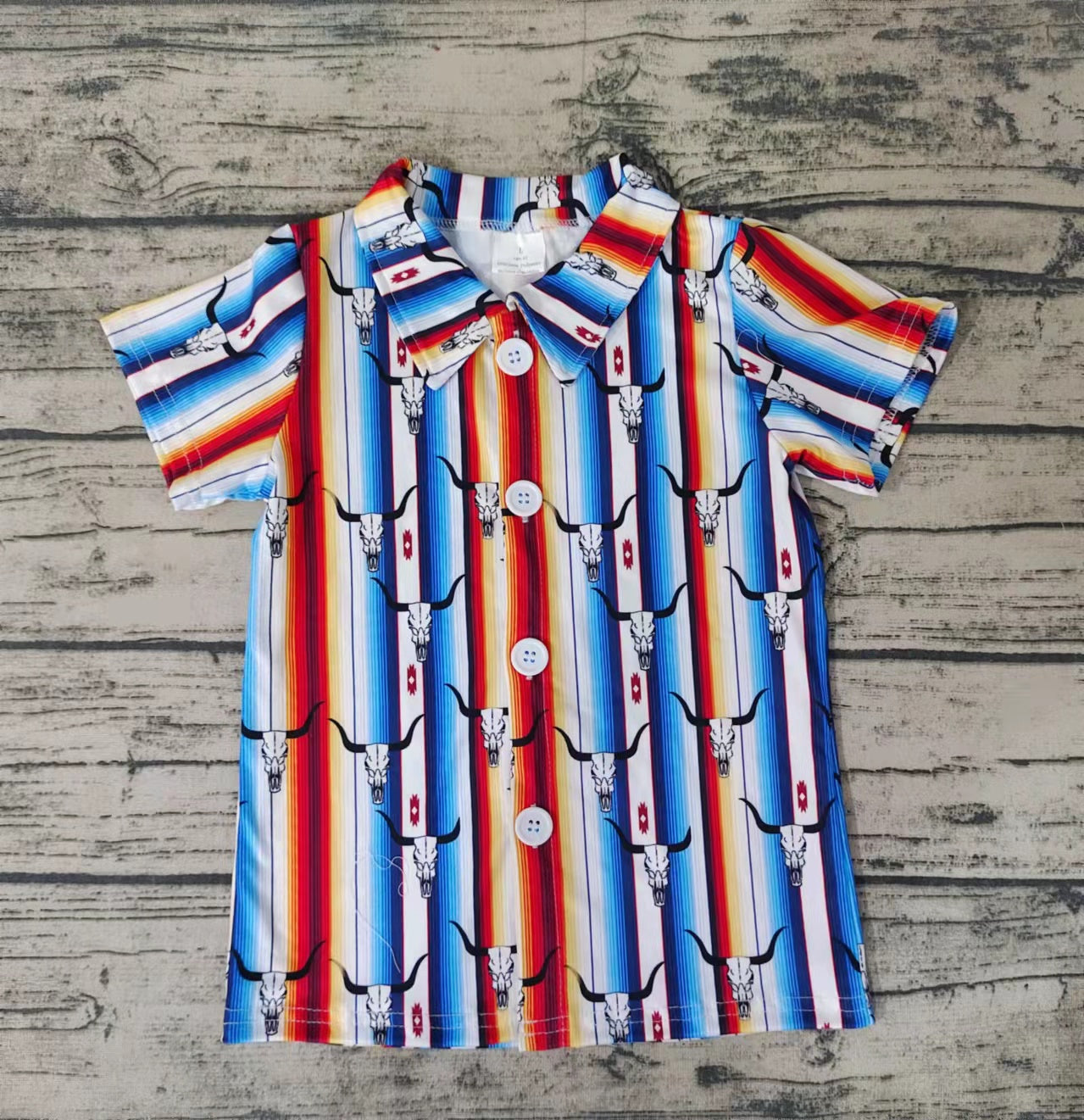 Boys Bull Tau Color Stripe Button Shirt Top