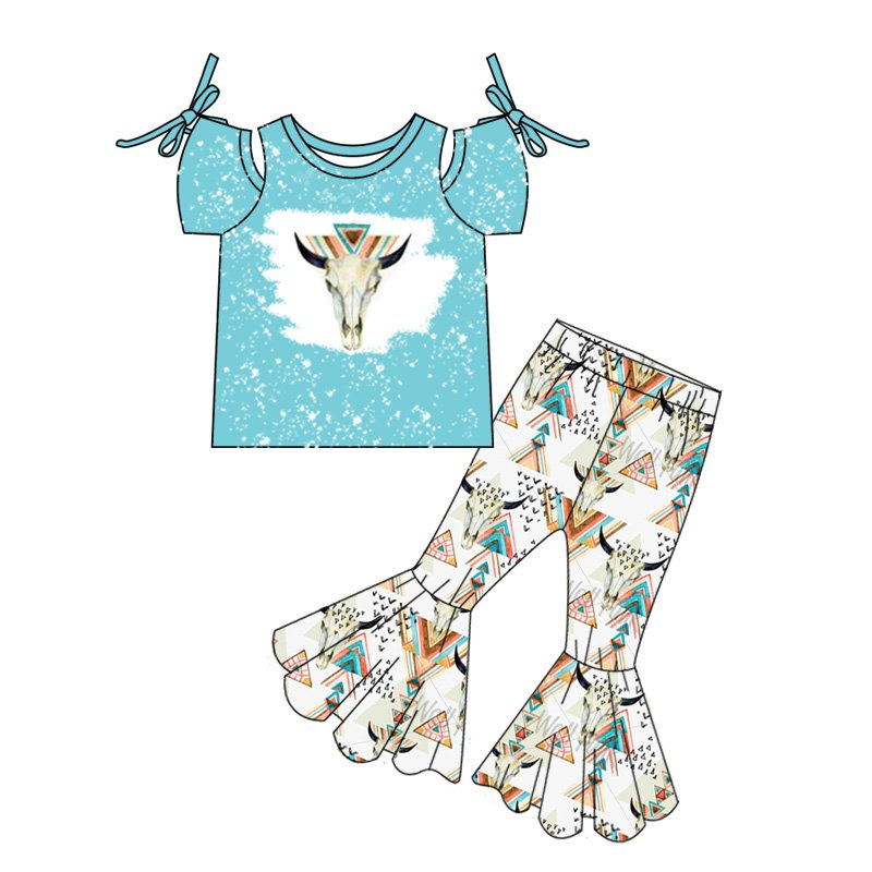Bull Head Blue Bow Short Sleeve Pants Set