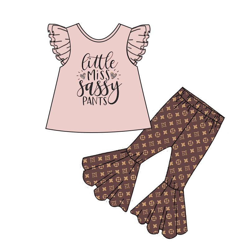 Letter Flying Sleeve Trousers Boutique Set