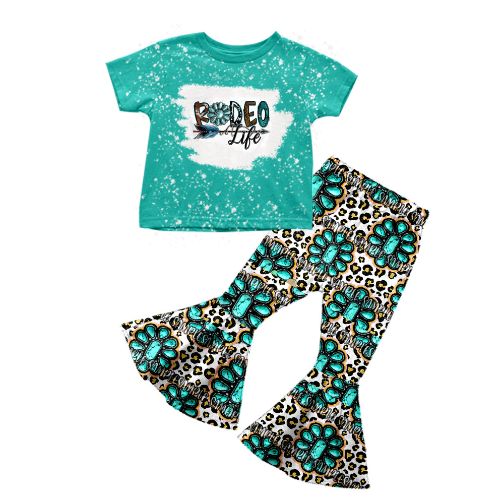 Baby Girl Alphabet Blue Jewel Short Sleeve Trousers Boutique Set