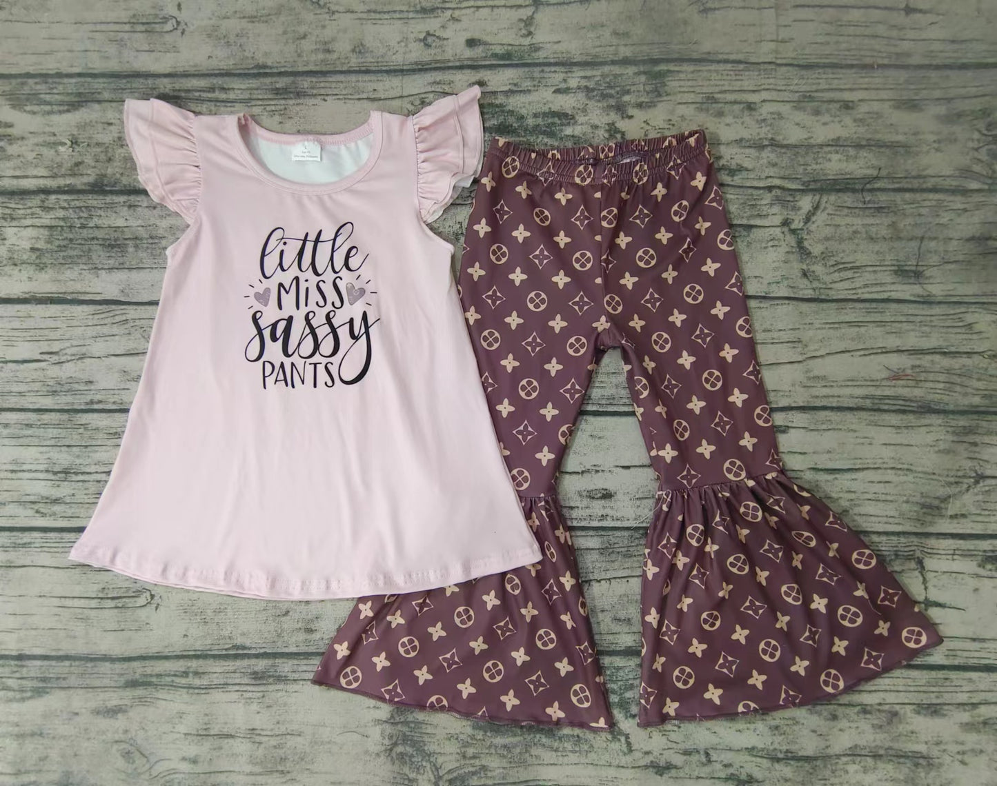Baby Girl Alphabet Pink Boutique Flying Sleeve Pants Set