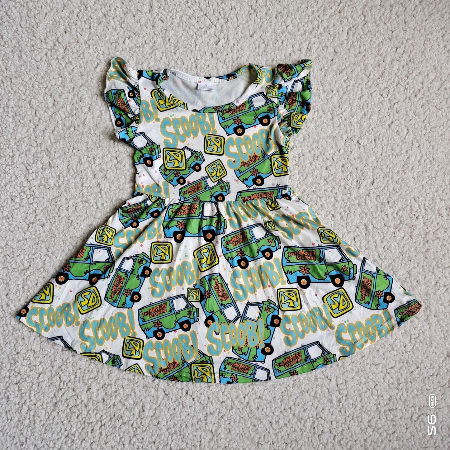 Baby girl green car flying sleeve dress
