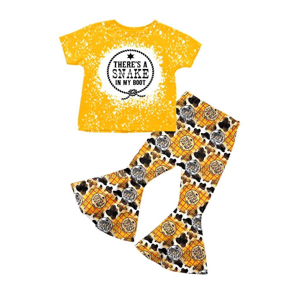Girls Alphabet Yellow Short Sleeve Trousers Boutique Set