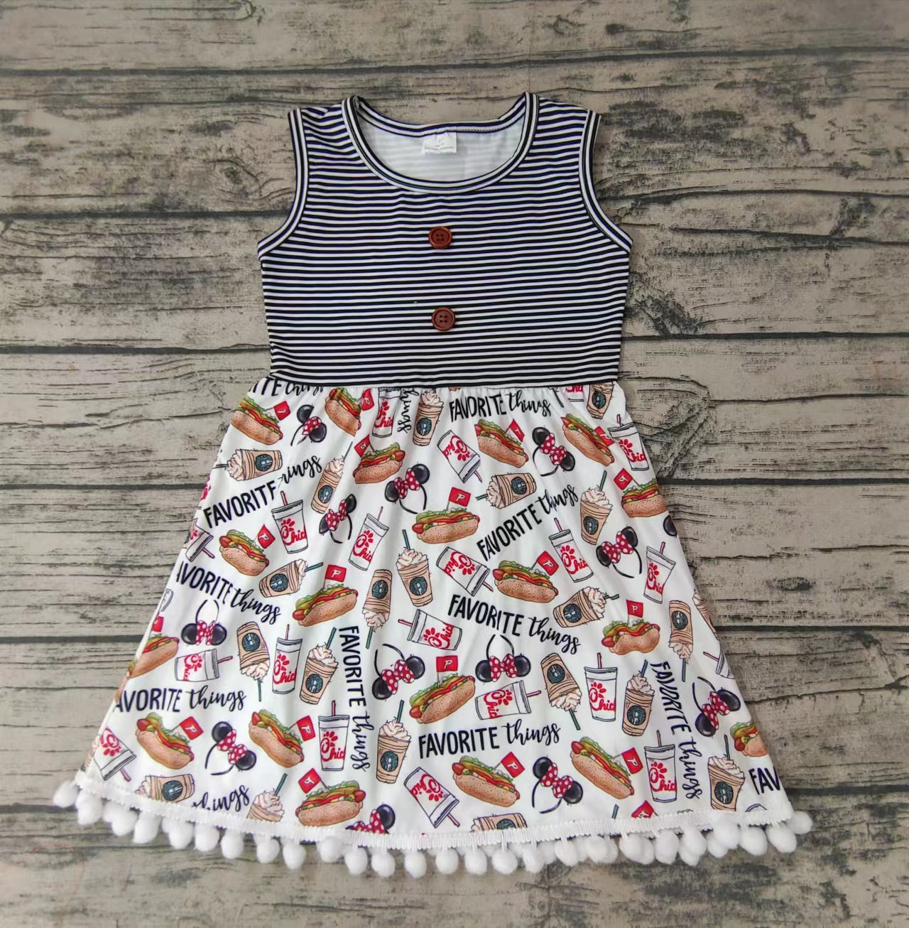 Button Grey Stripe Sleeveless Dress