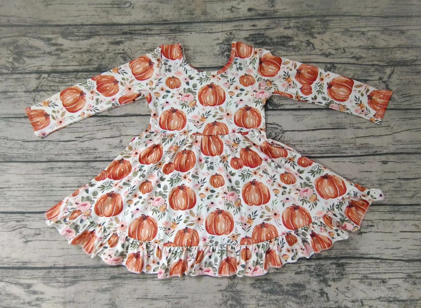 Autumn Pumpkin Flower Long Sleeve Dress