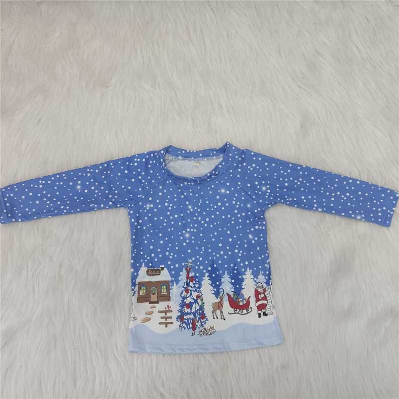 Christmas snow blue raglan long sleeve top
