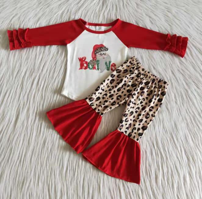 Santa Red Long Sleeve Leopard Pants Outfits