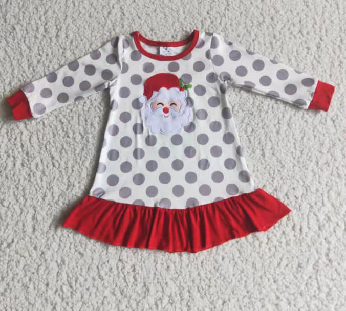 Christmas Head Grey Polka Dot Long Sleeve Dress