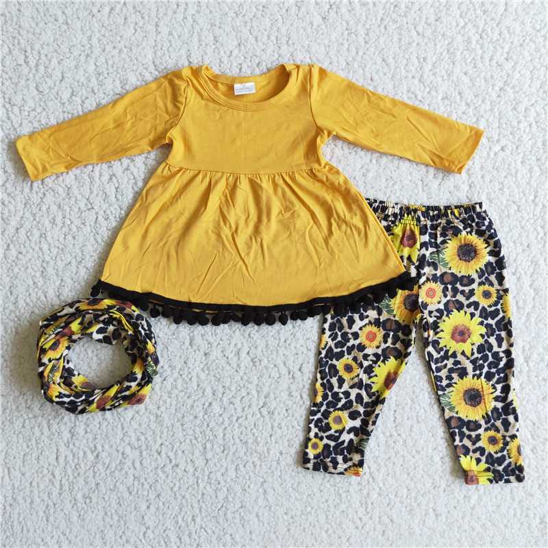 6 A20-30 2 pcs yellow dress top with pants girl set