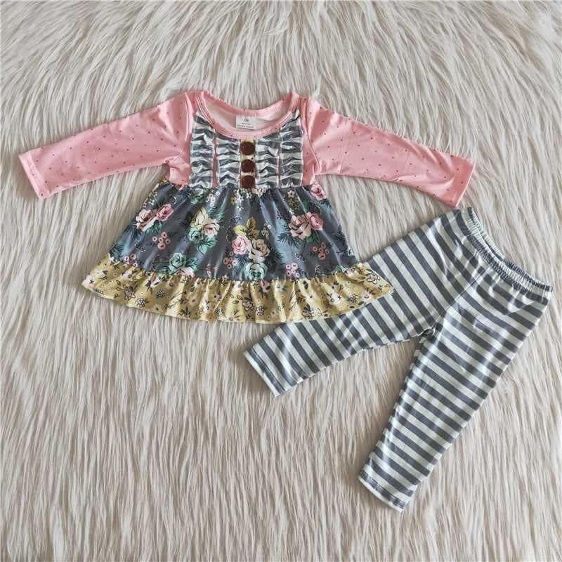 flowers outfits with botton stripe color fall colot
