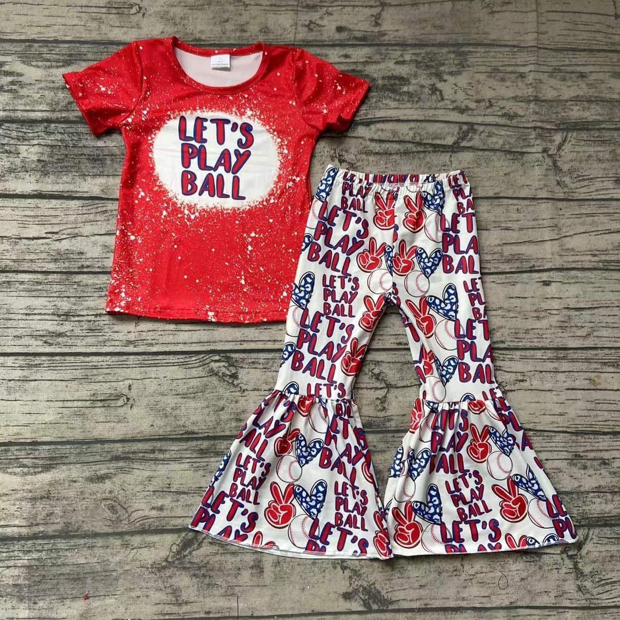 letter red top and long bell pants outfits