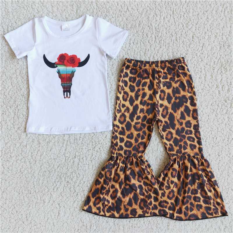 Bull Tau Safflower White Short Sleeve Leopard Pants