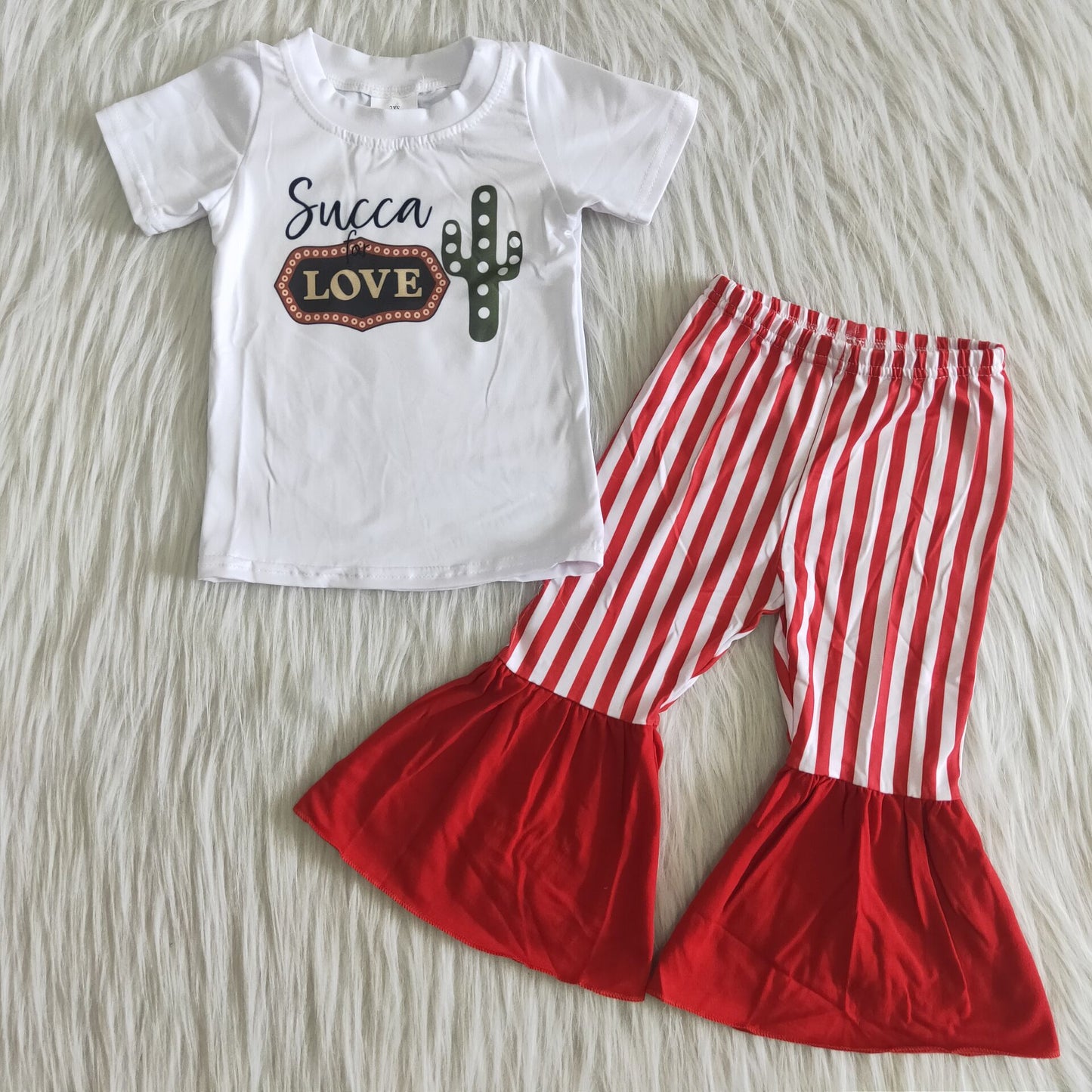 love cactus short sleeve red striped pants