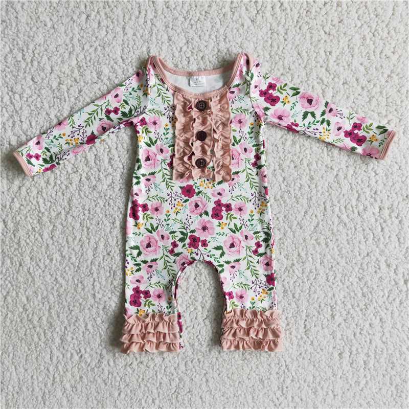 RTS NO MOQ(In Stock) Baby Flower Print Long Sleeve Bodysuit Romper