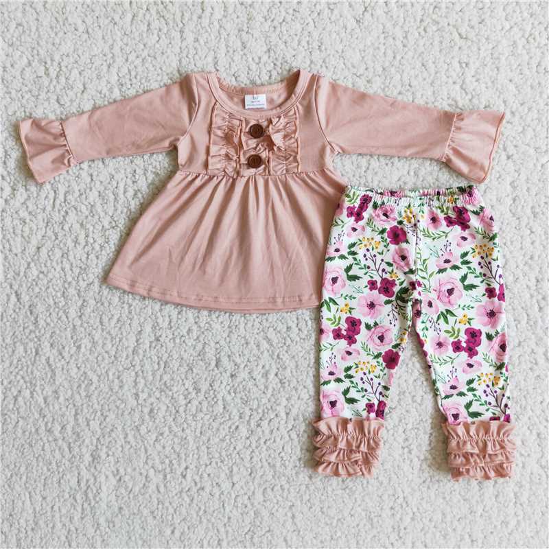 6A4-13 girls clothing long sleeve long pants baby girl outfit milk silk flower print