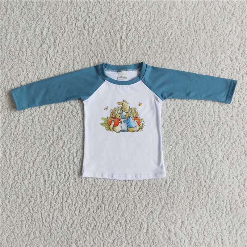 bunny design blue raglan long sleeve top