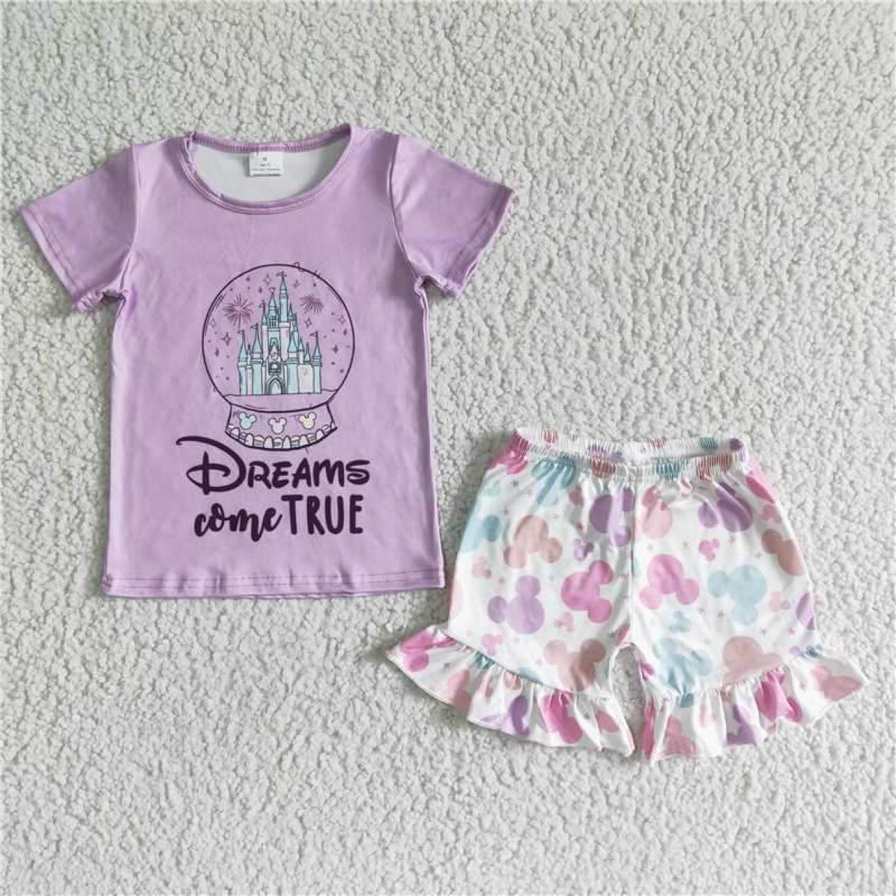 Cute Clothes GSSO0050 Baby Girls Purple Short-Sleeved Top And Ruffle Shorts Set Cute Infant Outfit