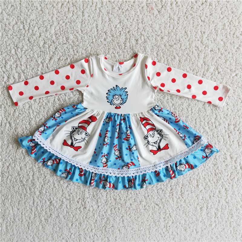 seuss polka dot long sleeve skirt