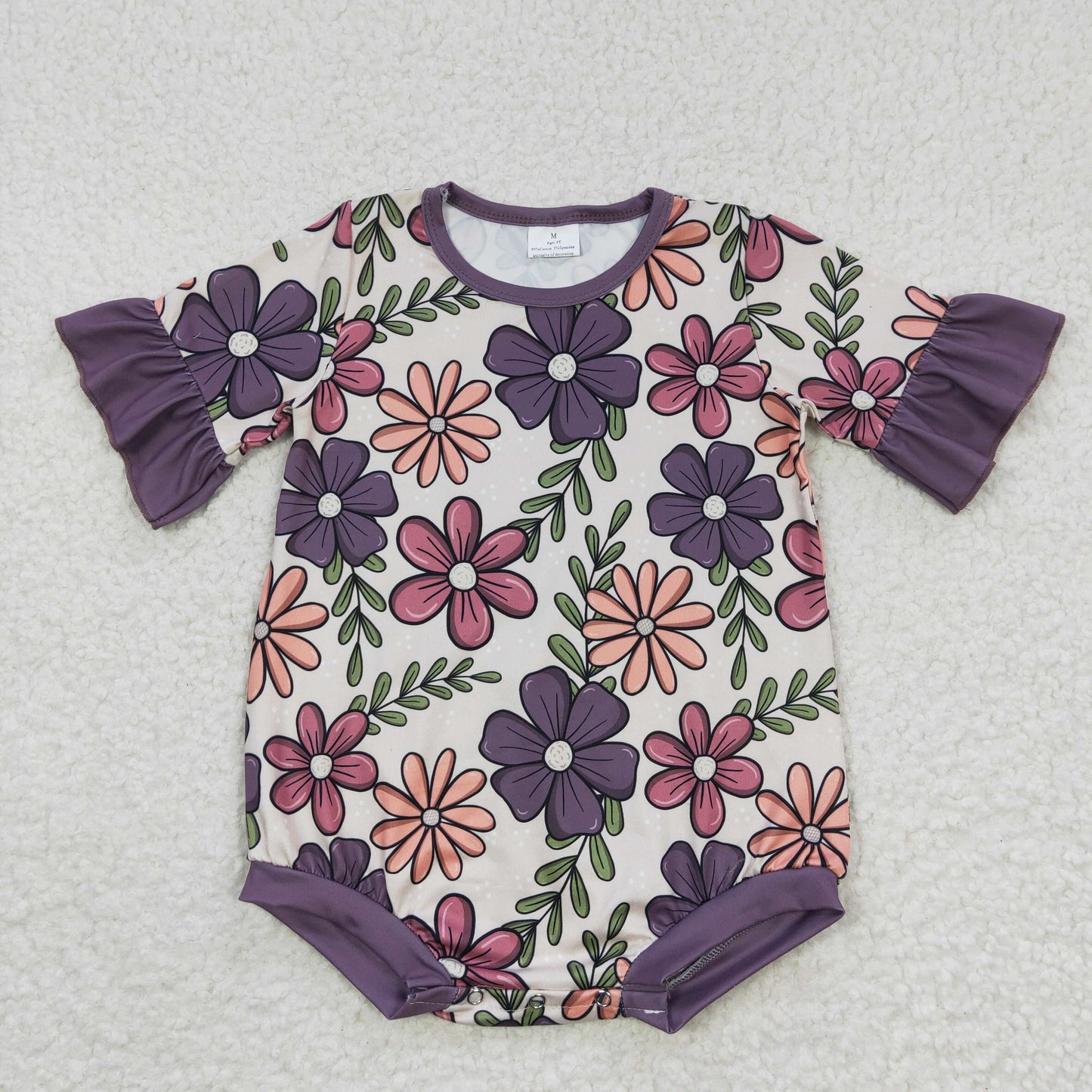 RTS NO MOQ SR0168 Girls Flower Leaf Short Sleeve Jumpsuit