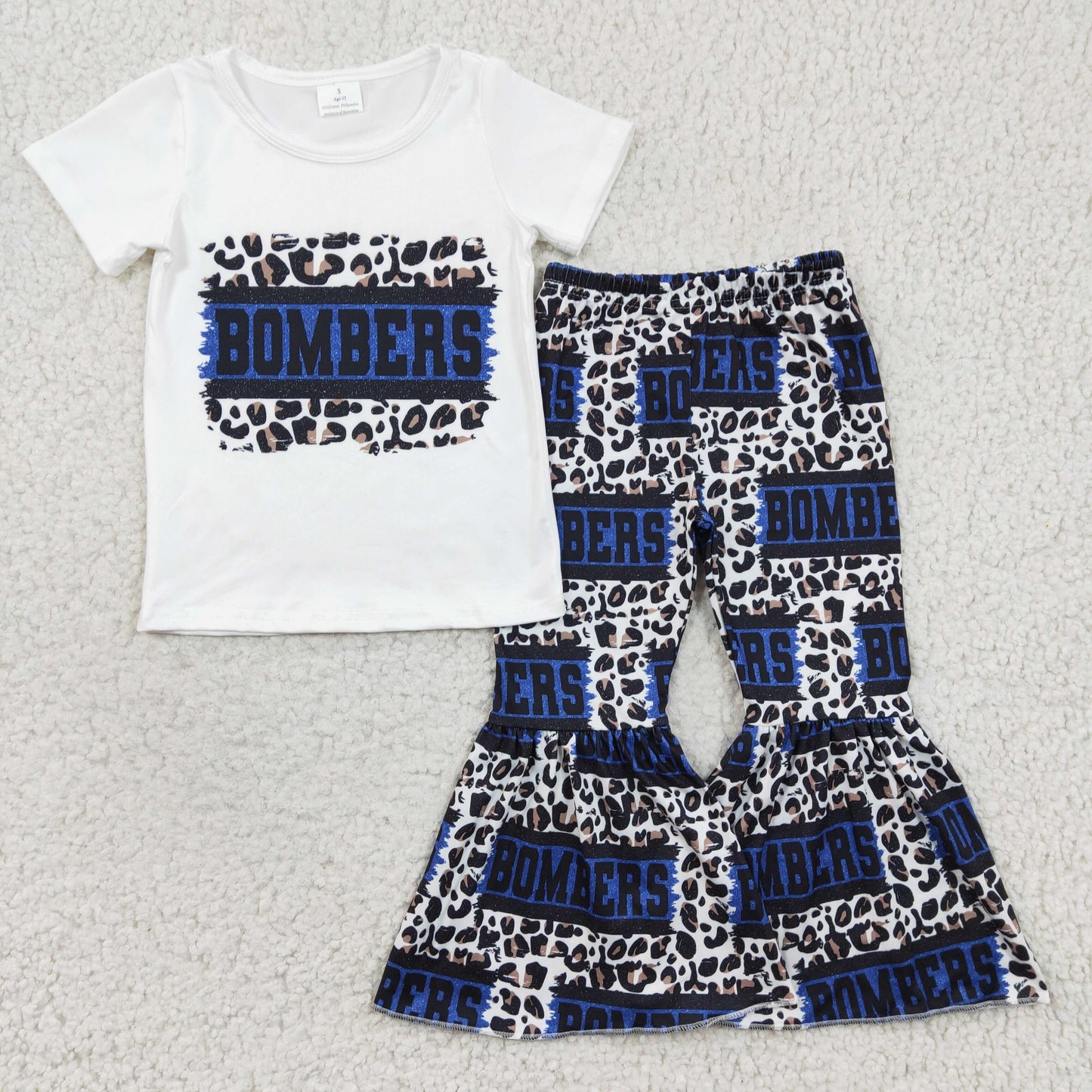 GSPO0434 Girls BOMBERS Short Sleeve Leopard Pants Set