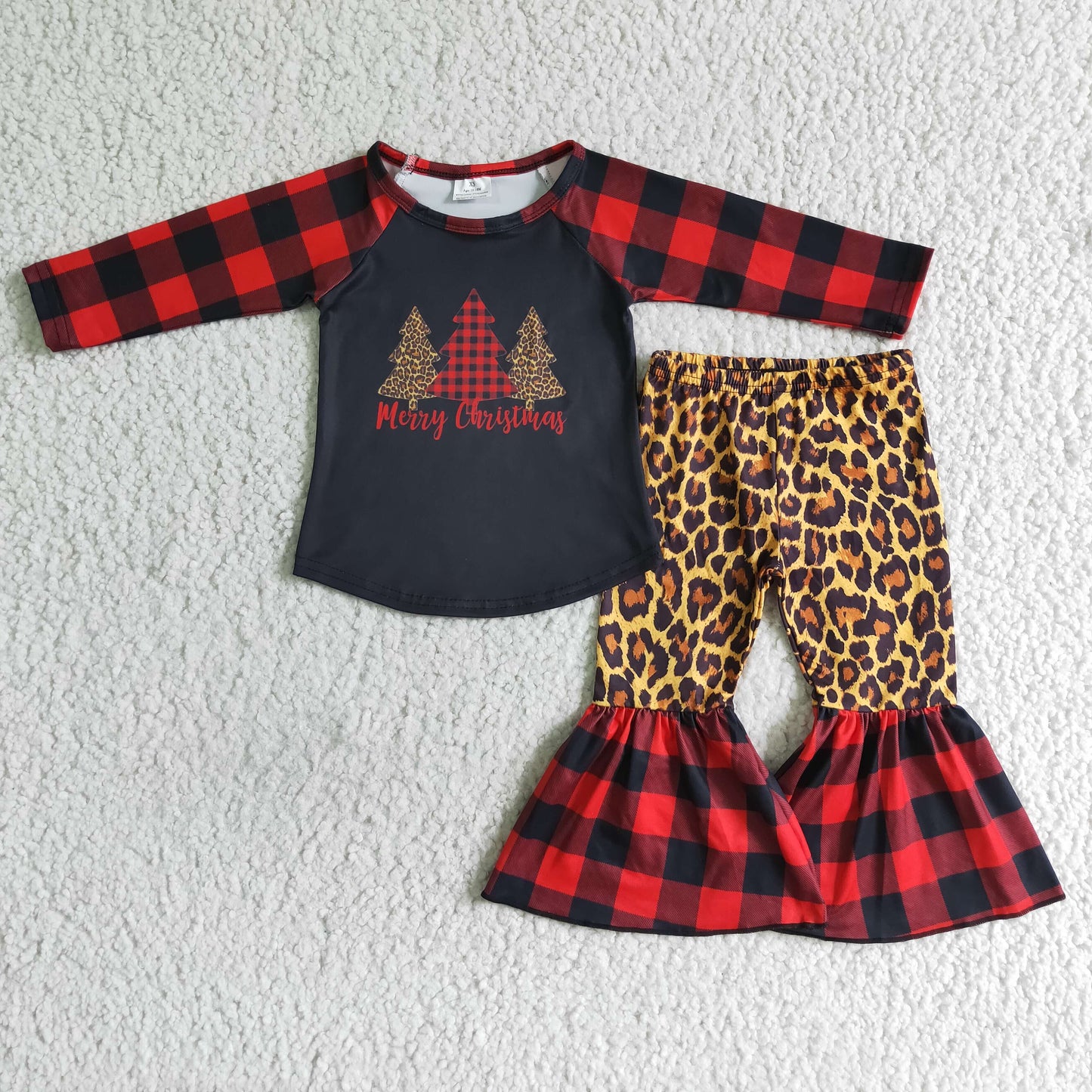 6B12-38 kids clothing Girls Christmas Long Sleeve Top with Leopard pants Santa Claus