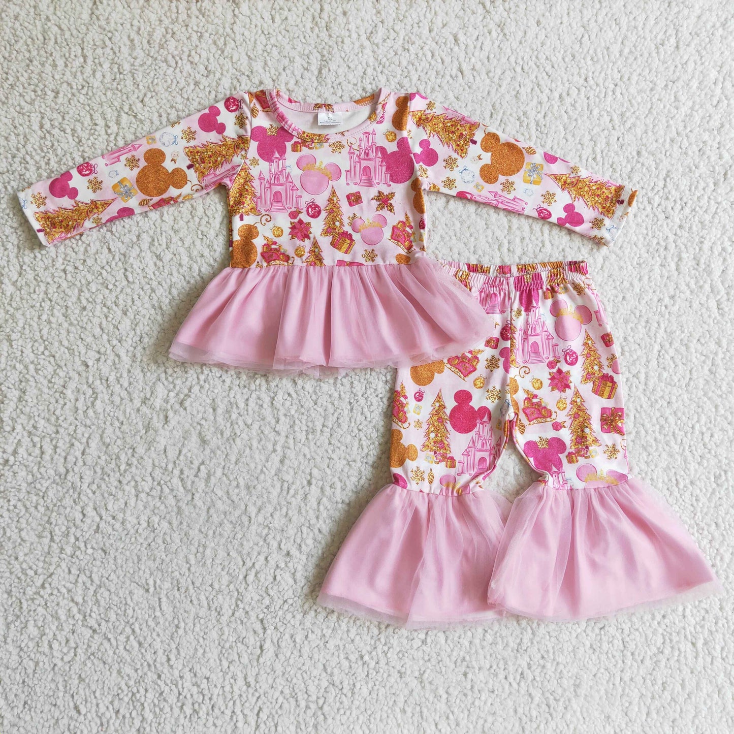 GLP0300 girls outfit pink long sleeve and long pants Dream print pajamas