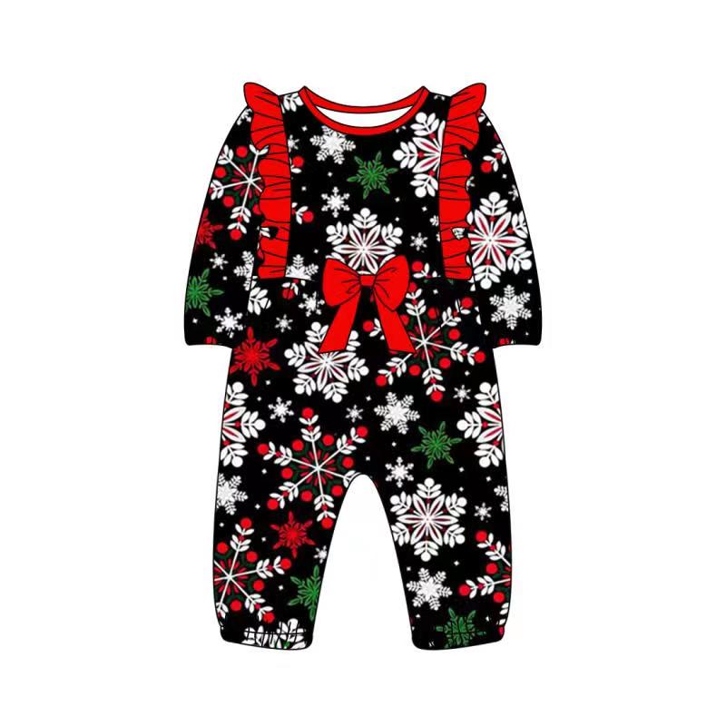pre -order sample long sleeve long pants romper snowflake print moq 5