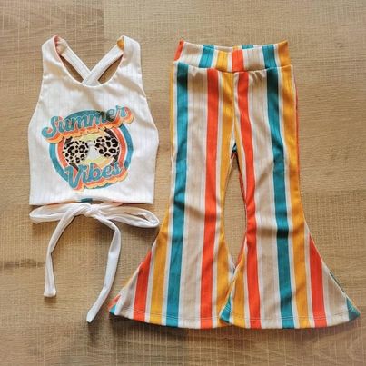 Girls sleeveless top with long pants letter print