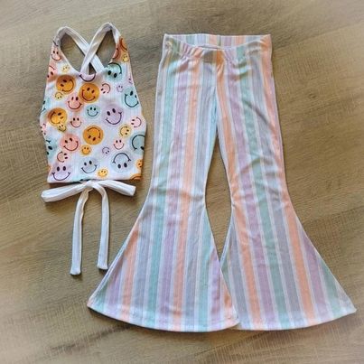 Girls sleeveless top with long pants smile face print