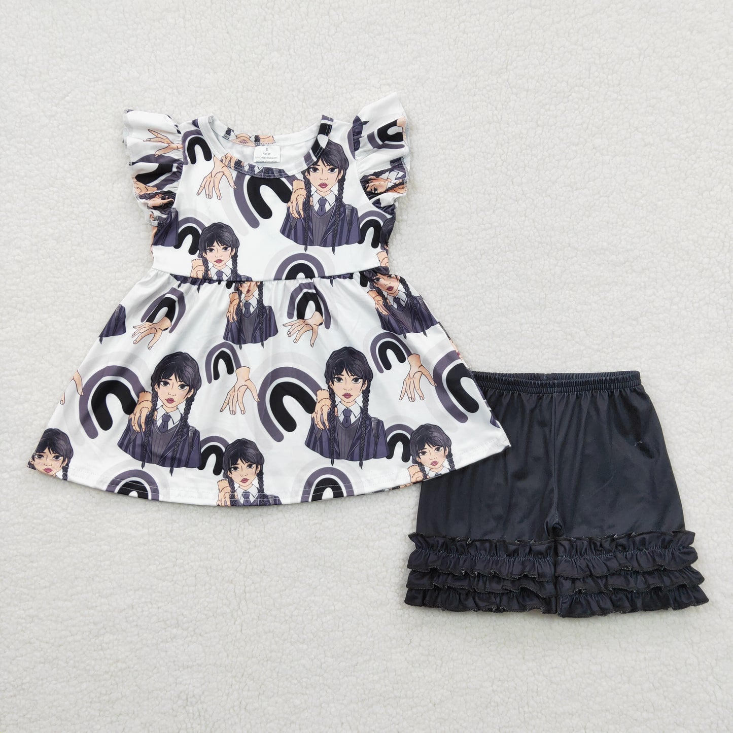RTS NO MOQ GSSO0259 Wednesday fly-sleeve shorts set