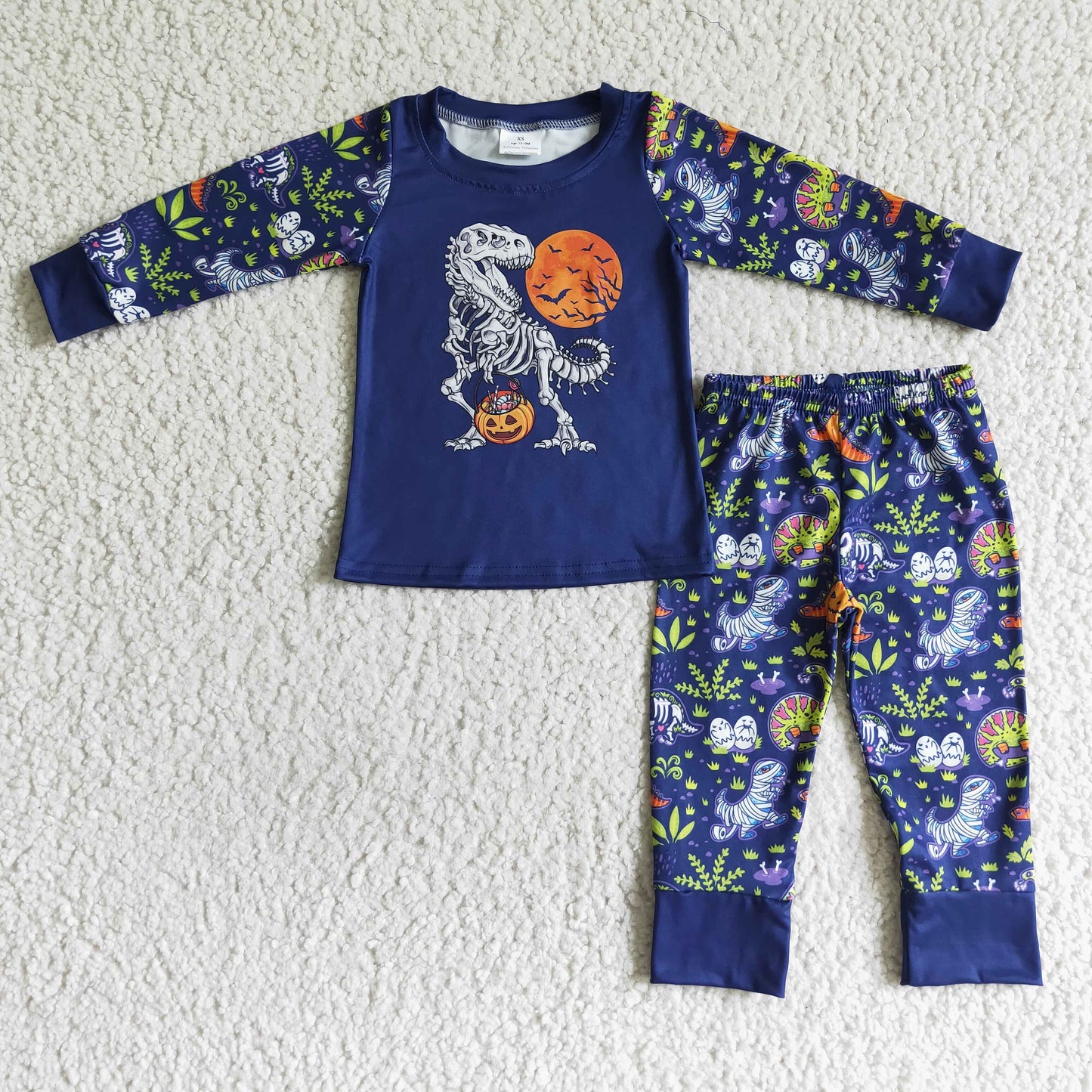 RTS NO MOQ ETA 5/7days BLP0025 boys clothing Boys Halloween Long Sleeve pumpkin print boys clothing milk silk